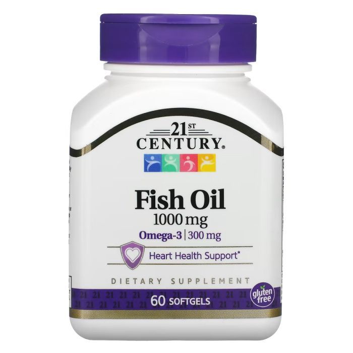 Жирные кислоты 21st Century Рыбий жир, 1000 мг, Fish Oil, 60 желатиновых капсул (CEN-21495)