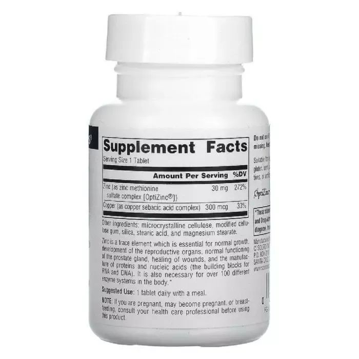Минералы Source Naturals ОптиЦинк, 30 мг, OptiZinc, 60 таблеток (SN0847) изображение 2