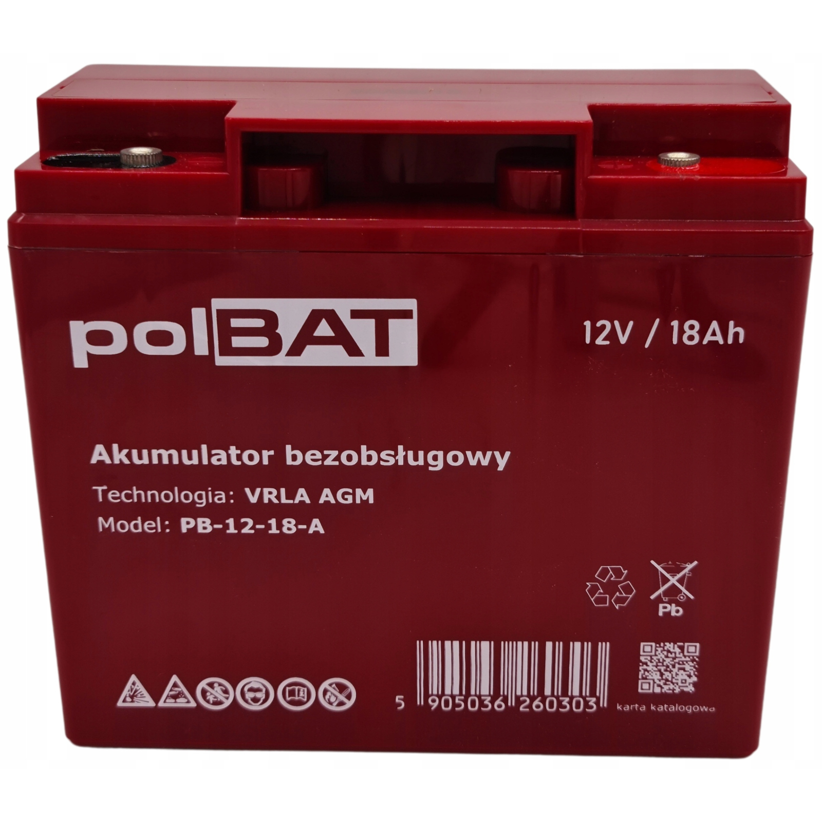 Батарея до ДБЖ polBAT AGM 12V-18Ah (PB-12-18-A) зображення 2