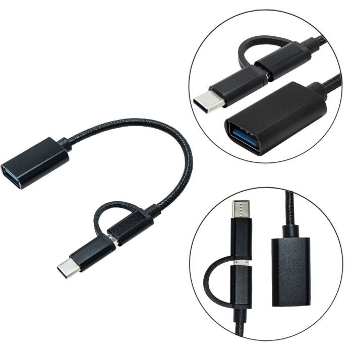 Перехідник OTG AC-150 2in1 USB 3.0 - MicroUSB USB Type-C Black XoKo (AC-150-BK) зображення 4