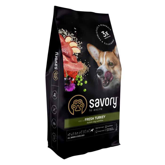 Сухий корм для собак Savory All Breed Sterilised rich in Fresh Turkey 1 кг (4820232631492)