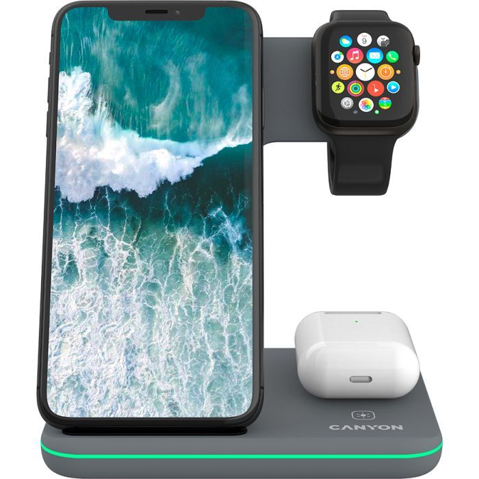 Зарядний пристрій Canyon WS-303, 3in1 Wireless Dark Grey (CNS-WCS303DG) зображення 5