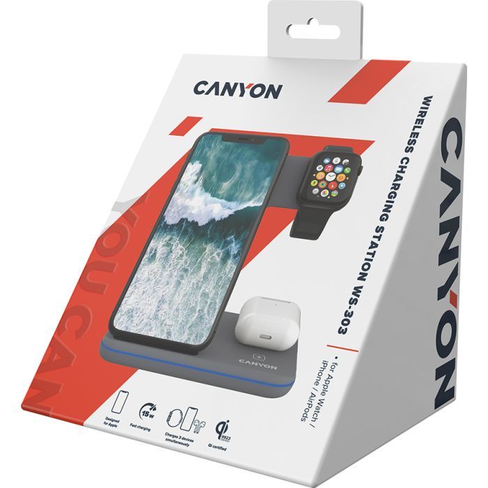 Зарядний пристрій Canyon WS-303, 3in1 Wireless Dark Grey (CNS-WCS303DG) зображення 7