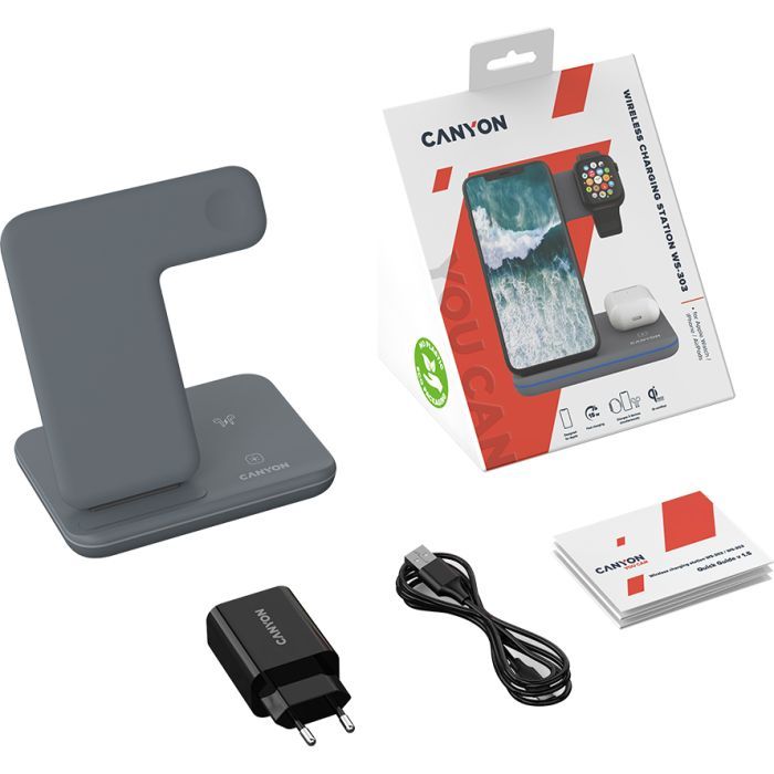 Зарядний пристрій Canyon WS-303, 3in1 Wireless Dark Grey (CNS-WCS303DG) зображення 8