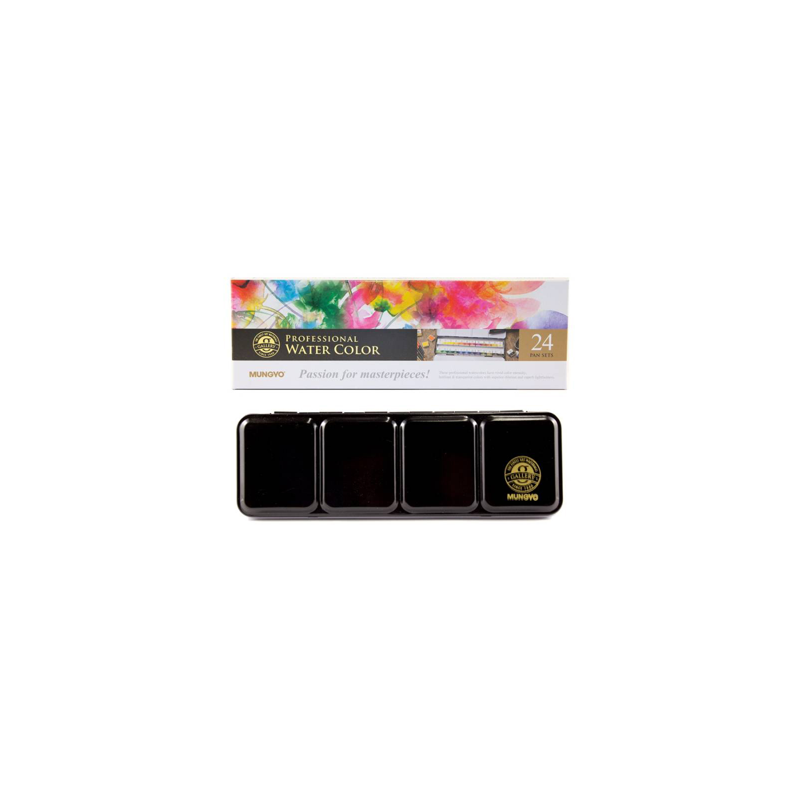Акварельные краски MUNGYO Gallery 24 цвета в полукюветах металлический пенал (8804819109242)