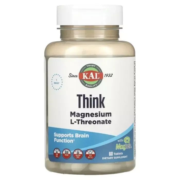 Мінерали KAL Магній L-Треонат, Think Magnesium L-Threonate, 60 таблеток (CAL-27193)