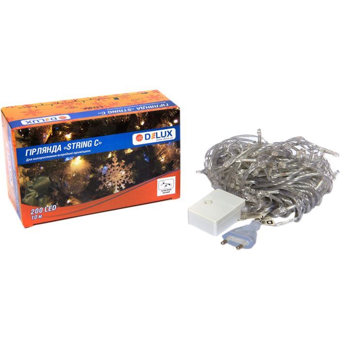 Гирлянда Delux STRING С 200 LED 10m Теплый белый/прозрачный IP20 (90017981) изображение 2