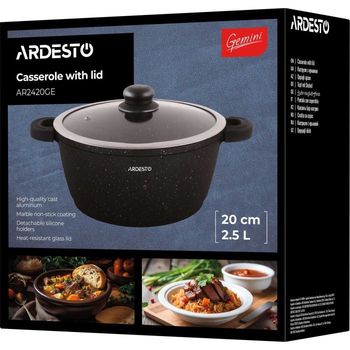 Кастрюля Ardesto Gemini Anzio скляна кришка 20 см 2,5 л чорна (AR2420GE) изображение 10