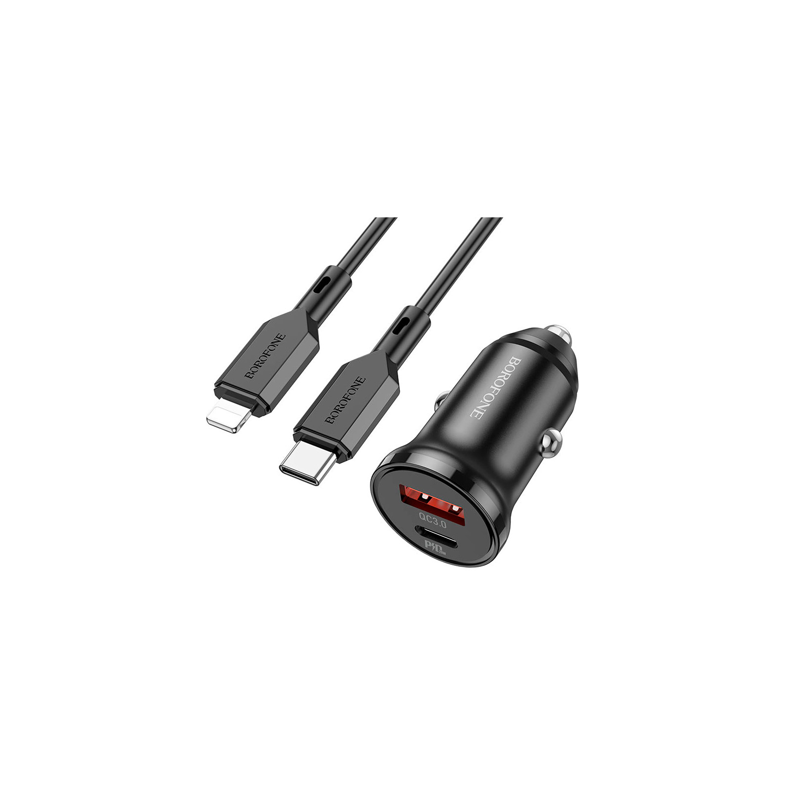 Зарядний пристрій BOROFONE BZ18A PD20W+QC3.0 car charger set(Type-C to iP) USB-A/Type-C Black (BZ18ACLB)