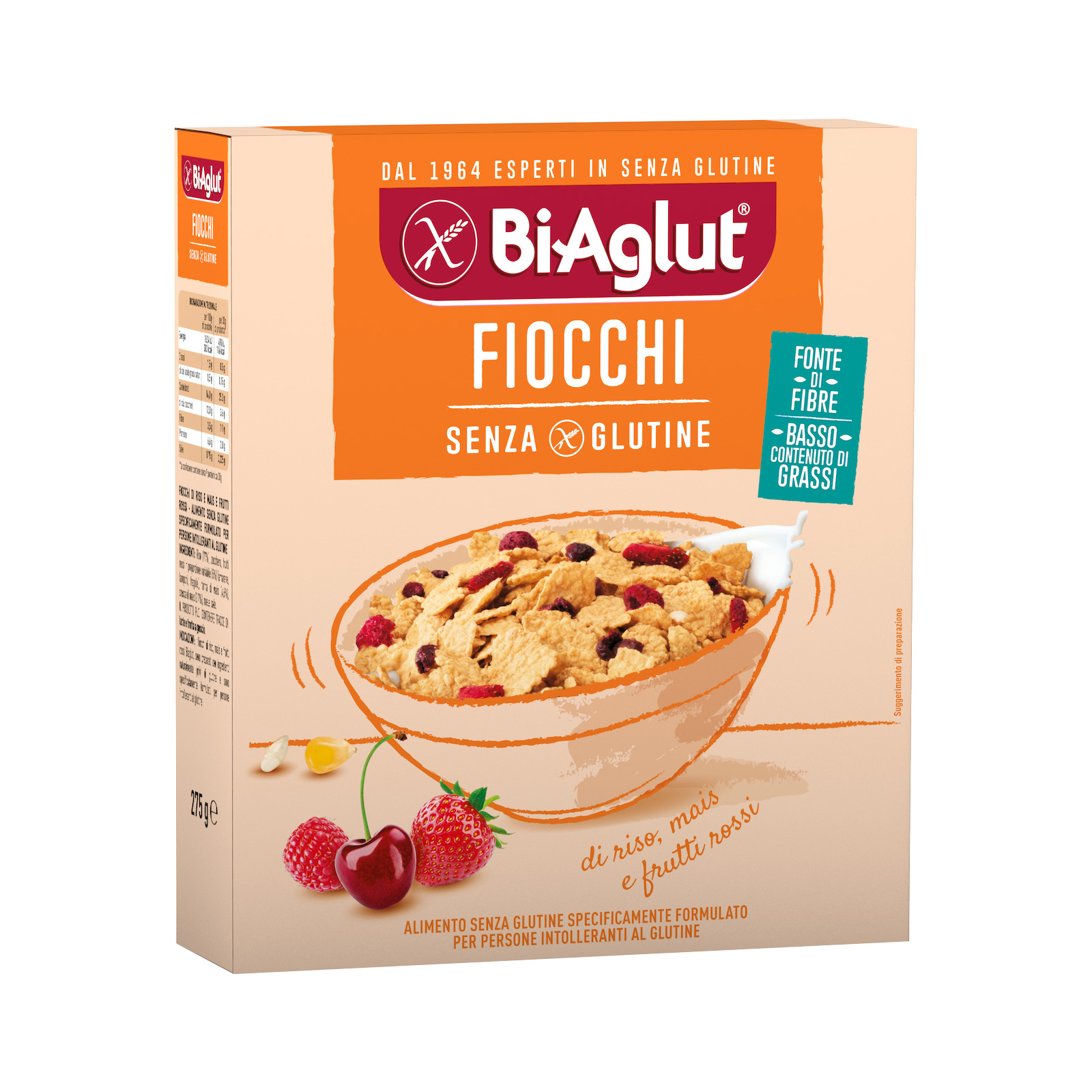 Сухий сніданок BiAglut Fiocchi Пластівці з рису, кукурудзи та червоними ягодами без глютену 275 г (1136530)