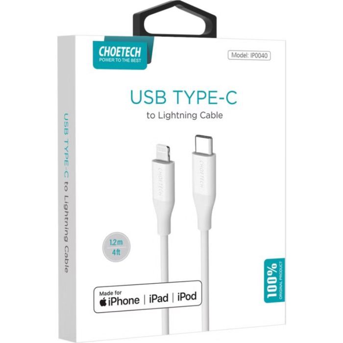 Дата кабель USB-С to Lightning 1.0m USB2.0 30W MFI Choetech (IP0040-WH) изображение 3
