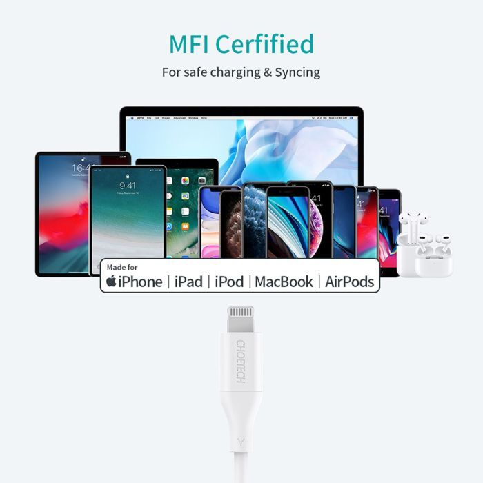 Дата кабель USB-С to Lightning 1.0m USB2.0 30W MFI Choetech (IP0040-WH) изображение 5