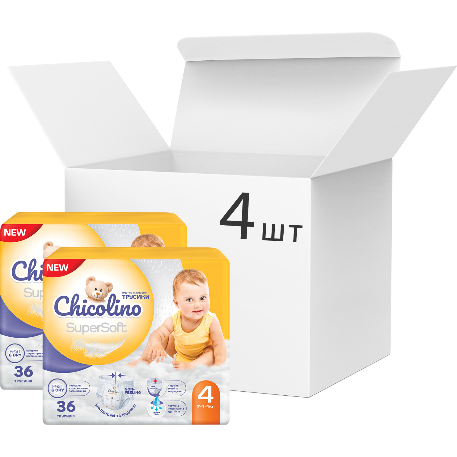 Підгузки Chicolino Super Soft Розмір 4 (7-14 кг) 36 шт, 4 Упаковки (4823098414650) зображення 9