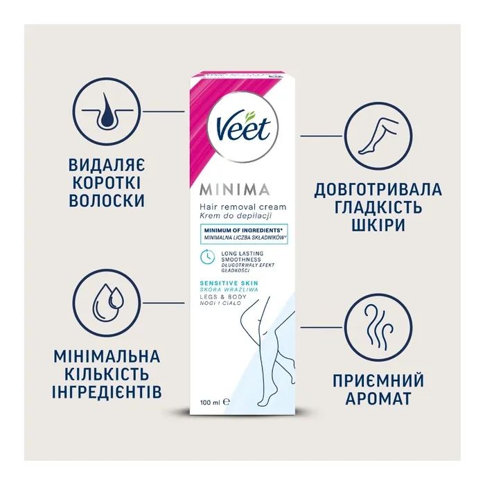 Крем для депиляции Veet Minima для чувствительной кожи с Алоэ вера 100 мл (4053700288205) изображение 4