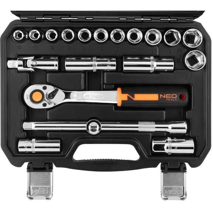 Набір торцевих головок Neo Tools 20шт, 1/2", тріскачка 90 зубців, CrV, кейс (10-032N) зображення 3