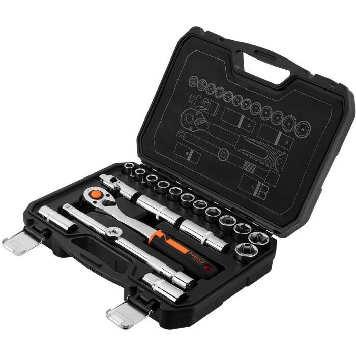 Набір торцевих головок Neo Tools 20шт, 1/2", тріскачка 90 зубців, CrV, кейс (10-032N) зображення 4