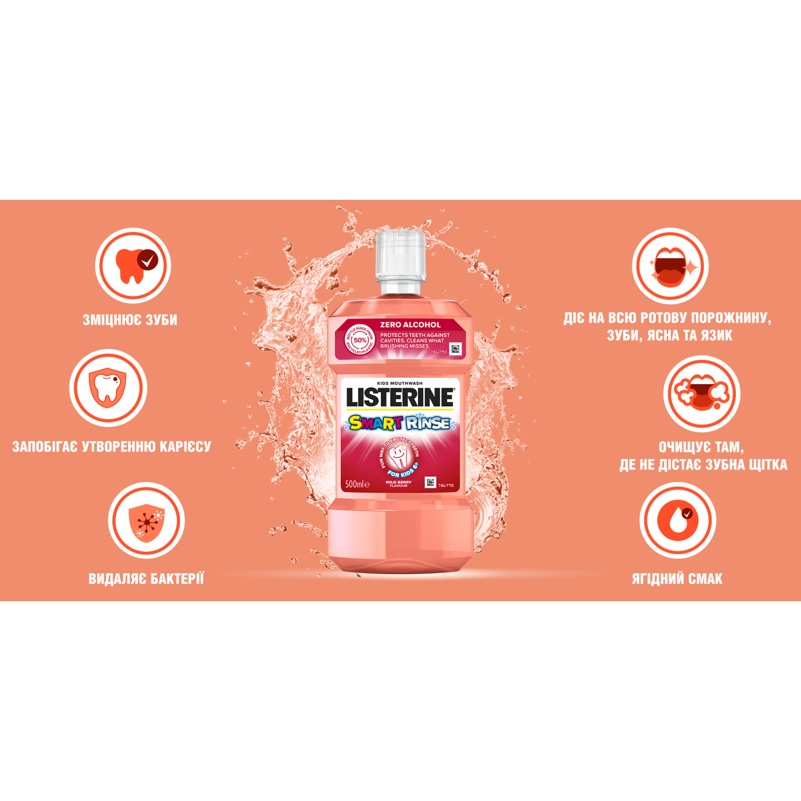 Ополаскиватель для полости рта Listerine Smart Rinse Ягодная свежесть 250 мл (3574661434384/3574660469325) изображение 12