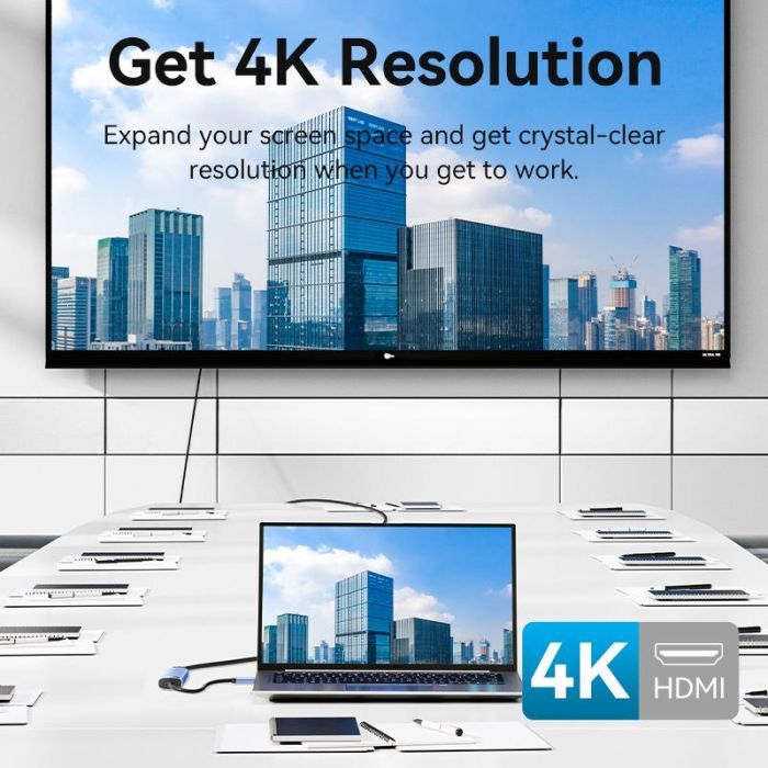 Концентратор Vention USB 3.1 Type-C to HDMI/USB 3.0x3/PD 100W Blue Aluminum Alloy Hub 5-in-1 (TGESB) зображення 5