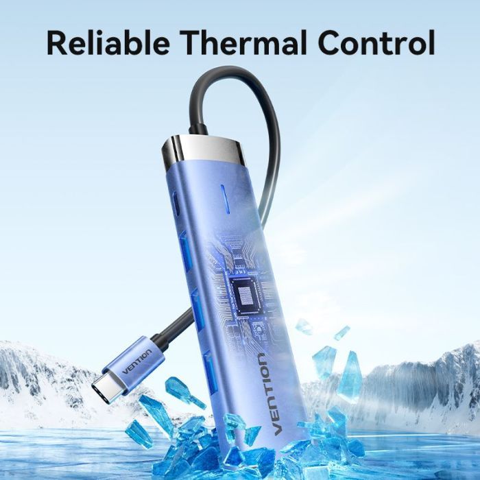 Концентратор Vention USB 3.1 Type-C to HDMI/USB 3.0x3/PD 100W Blue Aluminum Alloy Hub 5-in-1 (TGESB) зображення 8