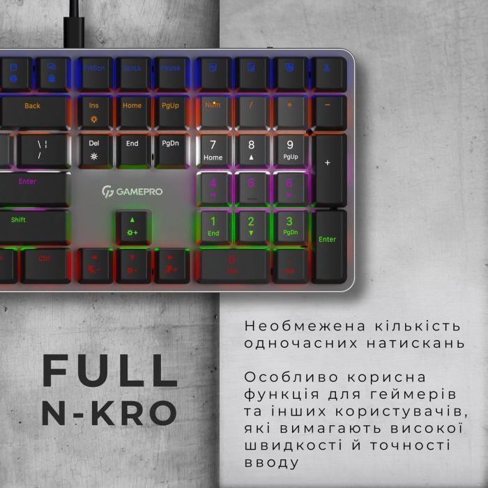 Клавиатура GamePro MK145R Red Swich Low Profile USB Dark Gray (MK145R) изображение 11