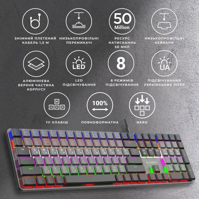 Клавиатура GamePro MK145R Red Swich Low Profile USB Dark Gray (MK145R) изображение 7