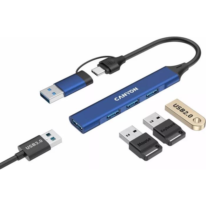 Концентратор Canyon hub DS-02 4in1 USB-A/C Blue (CNS-TDS02BL) изображение 3