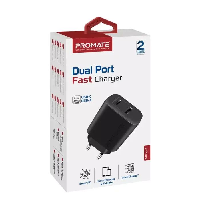 Зарядний пристрій Promate biplug.black зображення 2