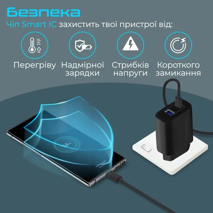 Зарядний пристрій Promate biplug.black зображення 5