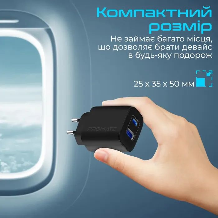 Зарядний пристрій Promate biplug.black зображення 6