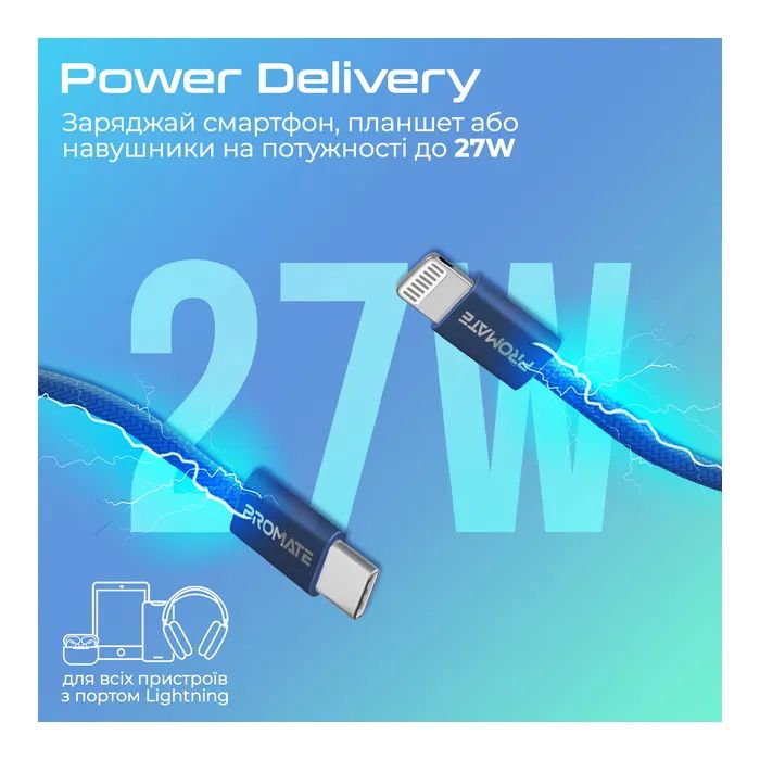 Дата кабель USB-C to Lightning 1.2m Promate (ecoline-ci120.white) изображение 3