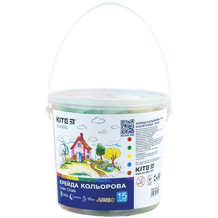 Мел Kite цветной Jumbo Classic, 15 штук в ведерке (K-074)