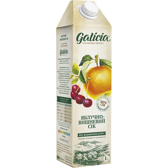 Сок Galicia Яблочно-вишневый прямого отжима неосвещенный 1 л (4820209560145)