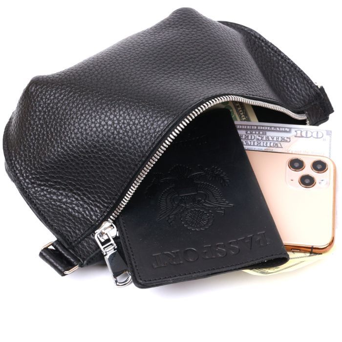 Сумка Shvigel Кожаная бананка Черная (16373) изображение 7