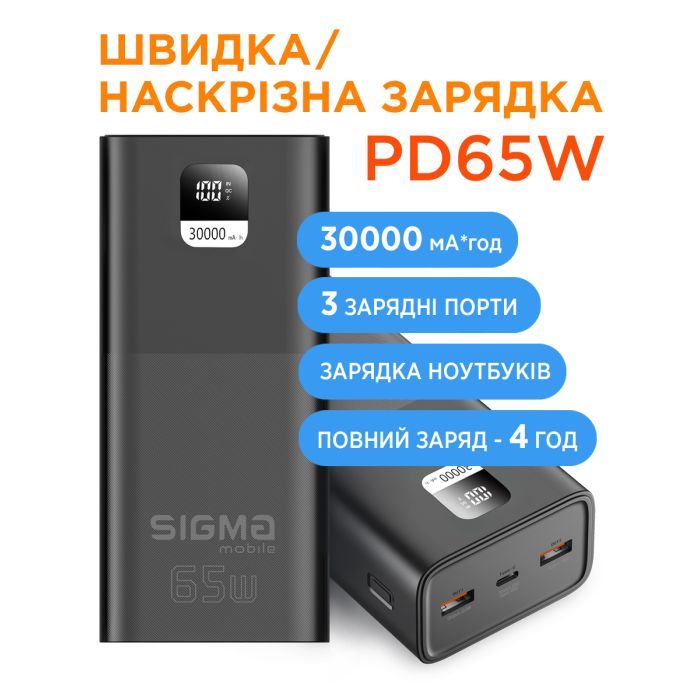 Батарея універсальна Sigma X-power SI30A6QLX 30000mAh, PD/65W, LED, cable 100w, black (4827798835111) зображення 7