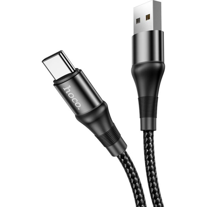 Дата кабель USB 2.0 AM to USB-C 1.0m 3A nylon X50 black HOCO (6931474734235) изображение 2