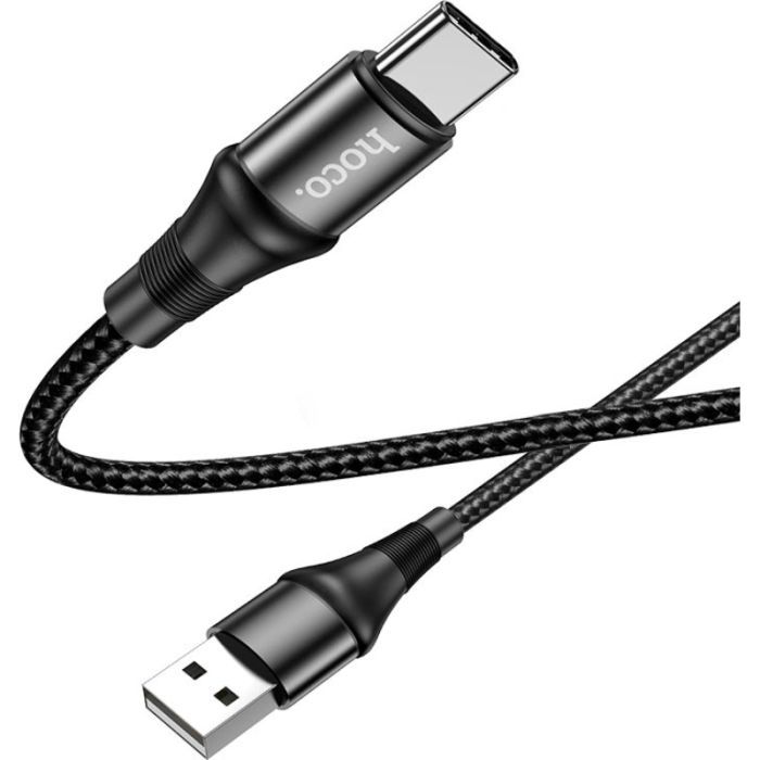 Дата кабель USB 2.0 AM to USB-C 1.0m 3A nylon X50 black HOCO (6931474734235) изображение 3