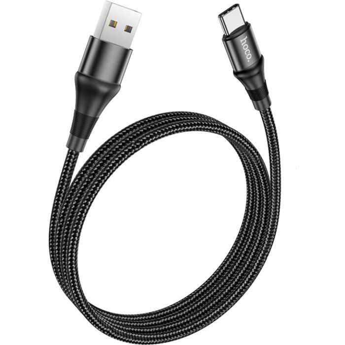 Дата кабель USB 2.0 AM to USB-C 1.0m 3A nylon X50 black HOCO (6931474734235) изображение 4