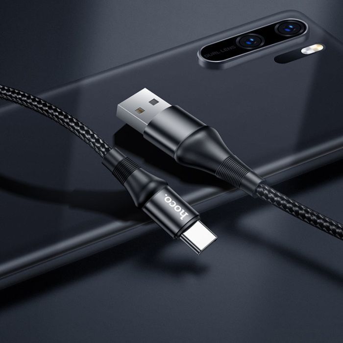 Дата кабель USB 2.0 AM to USB-C 1.0m 3A nylon X50 black HOCO (6931474734235) изображение 6