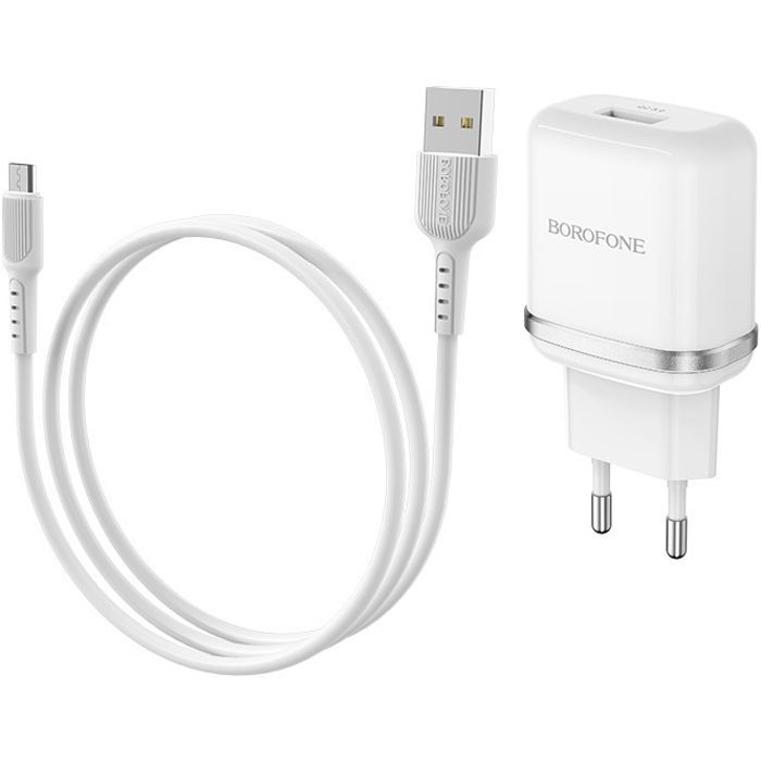 Зарядний пристрій BOROFONE BA36A High Speed USB QC3.0 + cable USB to Micro 5P 18W White (6931474715999)