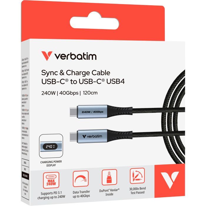 Дата кабель USB-C to USB-C 1.2m with display 240W black Verbatim (31849) зображення 3