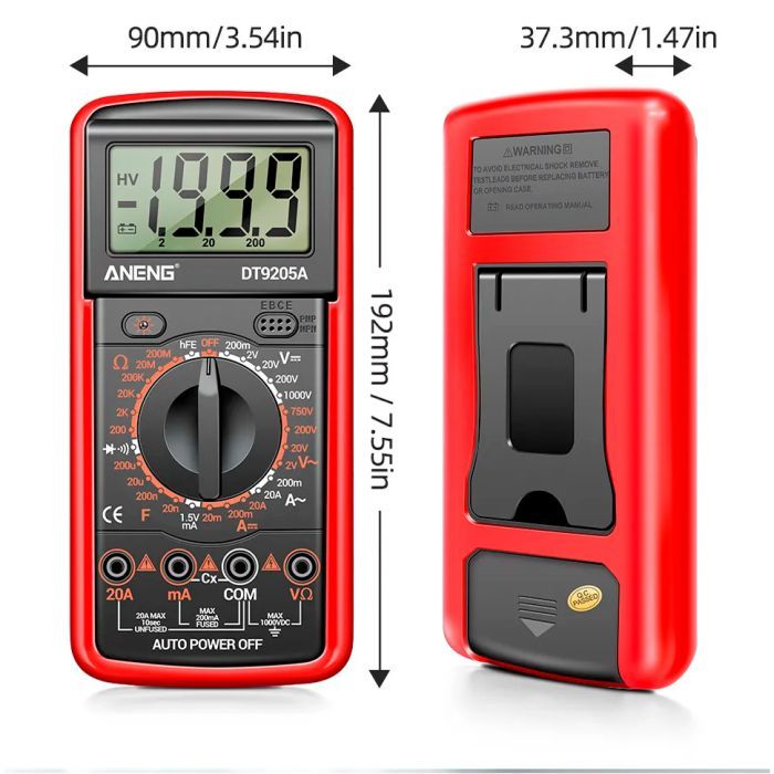 Цифровой мультиметр ANENG DT9205A-12, V, A, R, C, функція hFE (DT9205A-12) изображение 3
