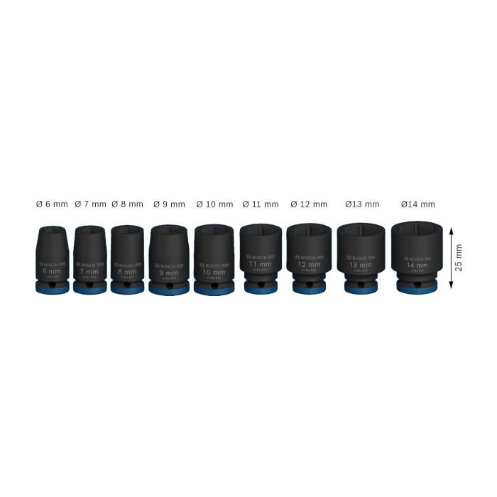 Набор головок Bosch Professional ударных торцевых Standart 9шт, 1/4", 25мм (2.608.003.034) изображение 3