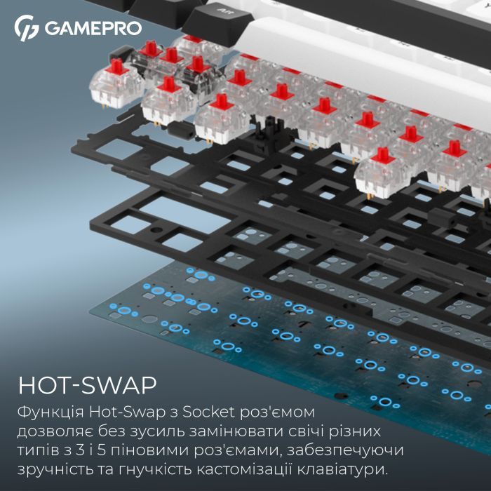 Клавіатура GamePro Asgard Valhalla MK210W Pro 65 RGB Wireless/Bluetooth/USB White (MK210W Pro) зображення 9