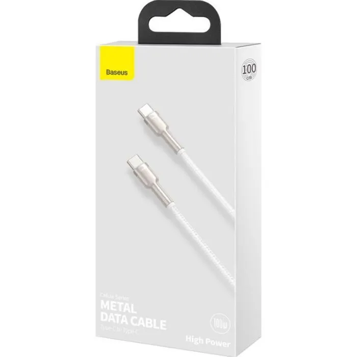 Дата кабель USB-C to USB-C 1.0m 100W metal white Baseus (CATJK-C02) изображение 5