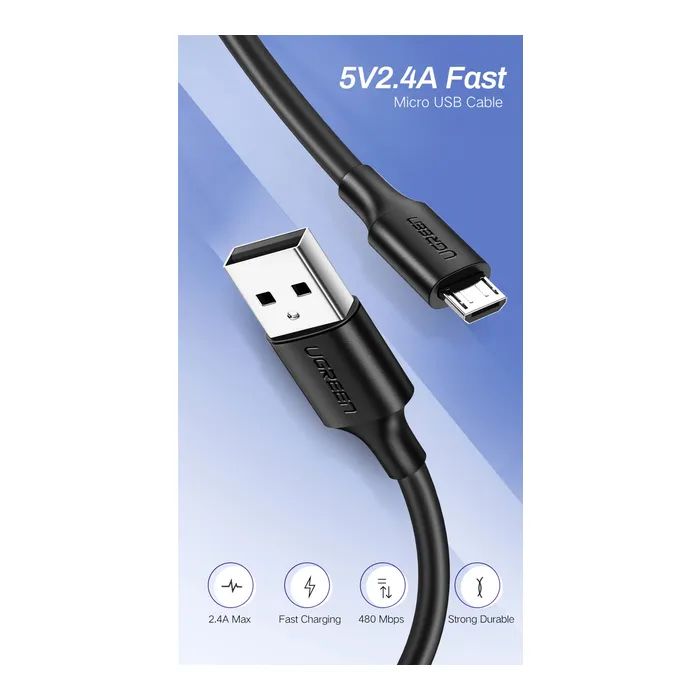 Дата кабель USB 2.0 AM to Micro 5P 0.25m 2A US289 black Ugreen (60134) изображение 3