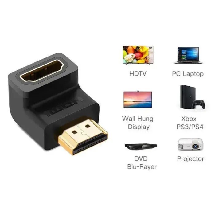 Перехідник HDMI M to HDMI F 90° corner Down HD112 black Ugreen (20109) зображення 3