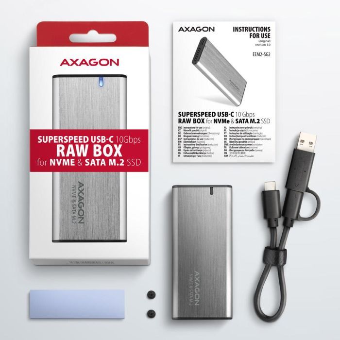 Кишеня зовнішня AXAGON USB-C 3.2 Gen 2 metal box for M.2 NVMe & SATA SSD SuperSpeed (EEM2-SG2) зображення 4