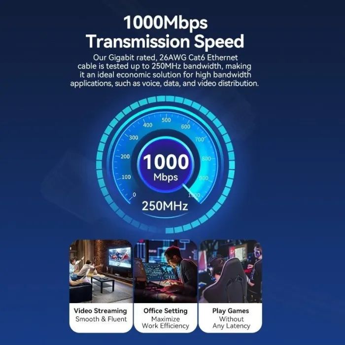 Патч-корд 3м, UTP cat 6 RJ-45 black Vention (IBNBI) зображення 4