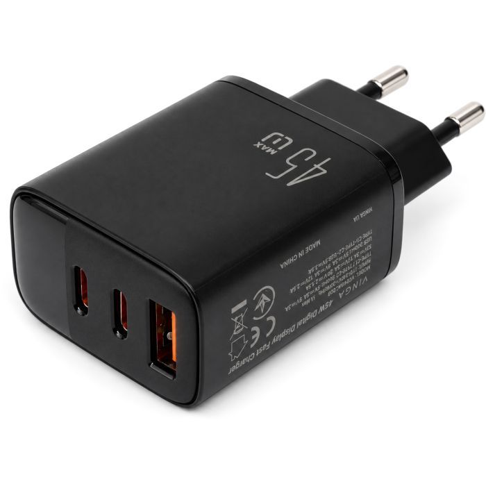 Зарядний пристрій Vinga 2xUSB-C + USB-A Display 45W (VCR45ACCDB) зображення 7