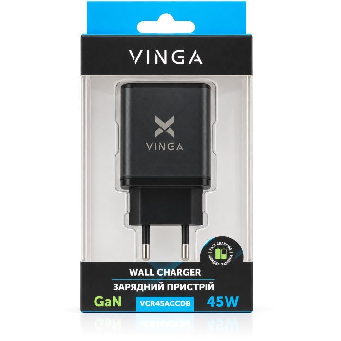 Зарядний пристрій Vinga 2xUSB-C + USB-A Display 45W (VCR45ACCDB) зображення 9